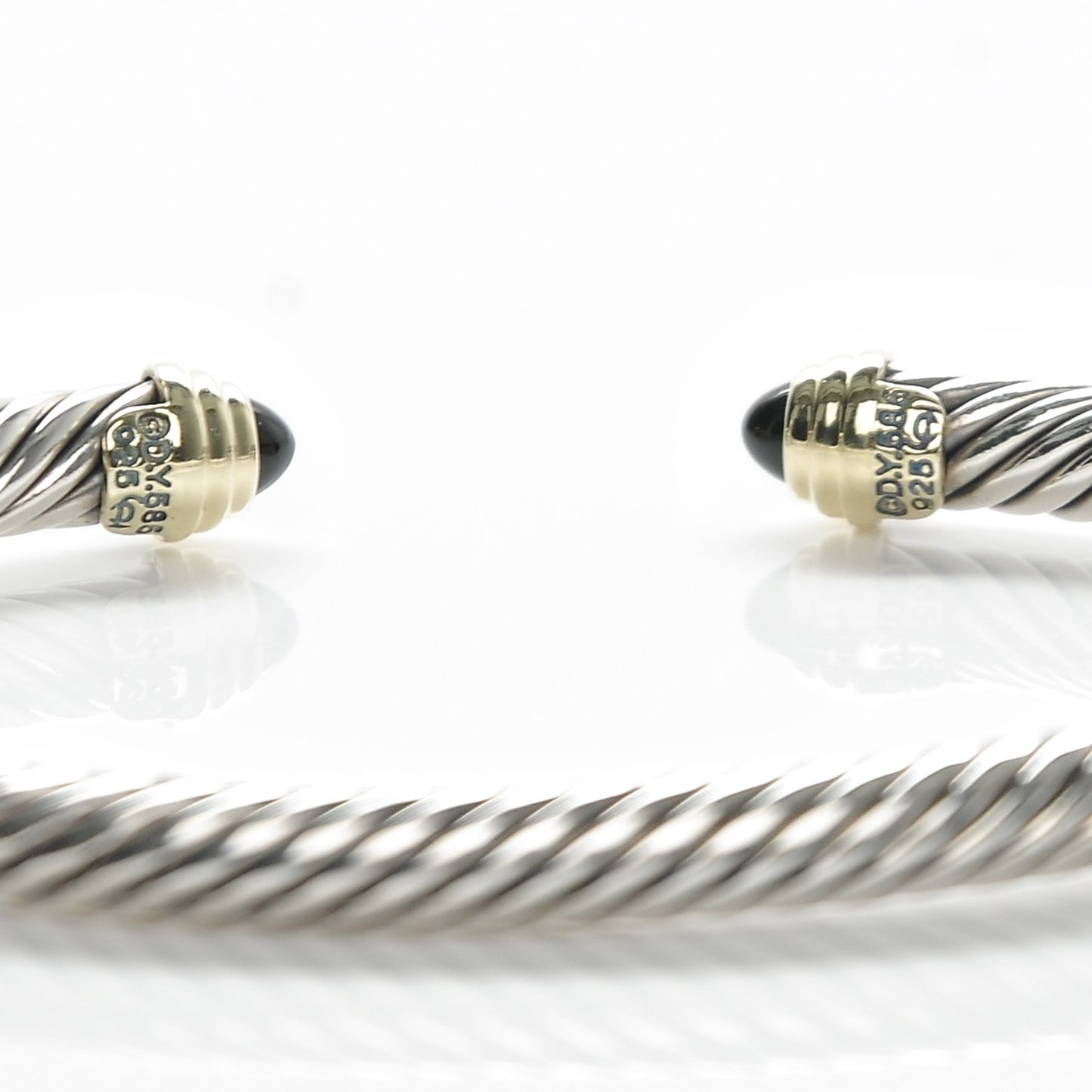 Sterling Silver 14K Yellow Gold Black Onyx 5mm Cable Classics Petite Color Bracelet