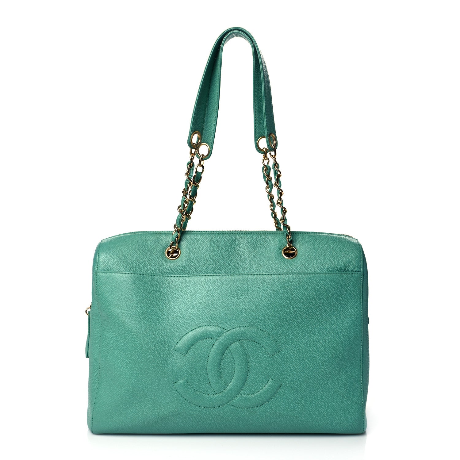 Chanel Caviar CC Large Shoulder Bag Green 1 of 16