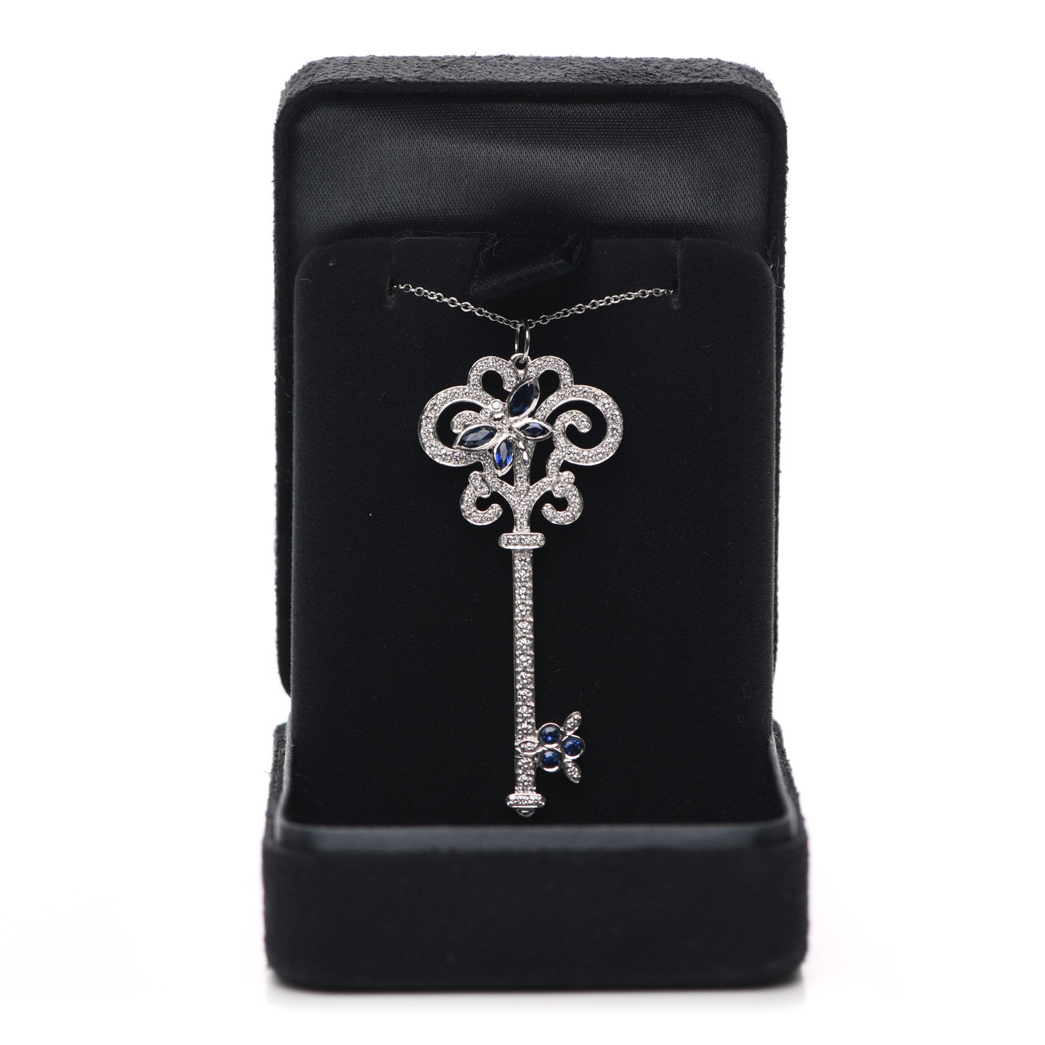 Tiffany Platinum Diamond Blue Sapphire Enchant Dragonfly Key Pendant Necklace 6 of 6