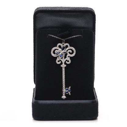 Tiffany Platinum Diamond Blue Sapphire Enchant Dragonfly Key Pendant Necklace 6 of 6