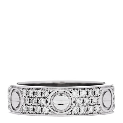 Cartier 18K White Gold Diamond 5mm LOVE Wedding Paved Band Ring 53 6.5 3 of 5