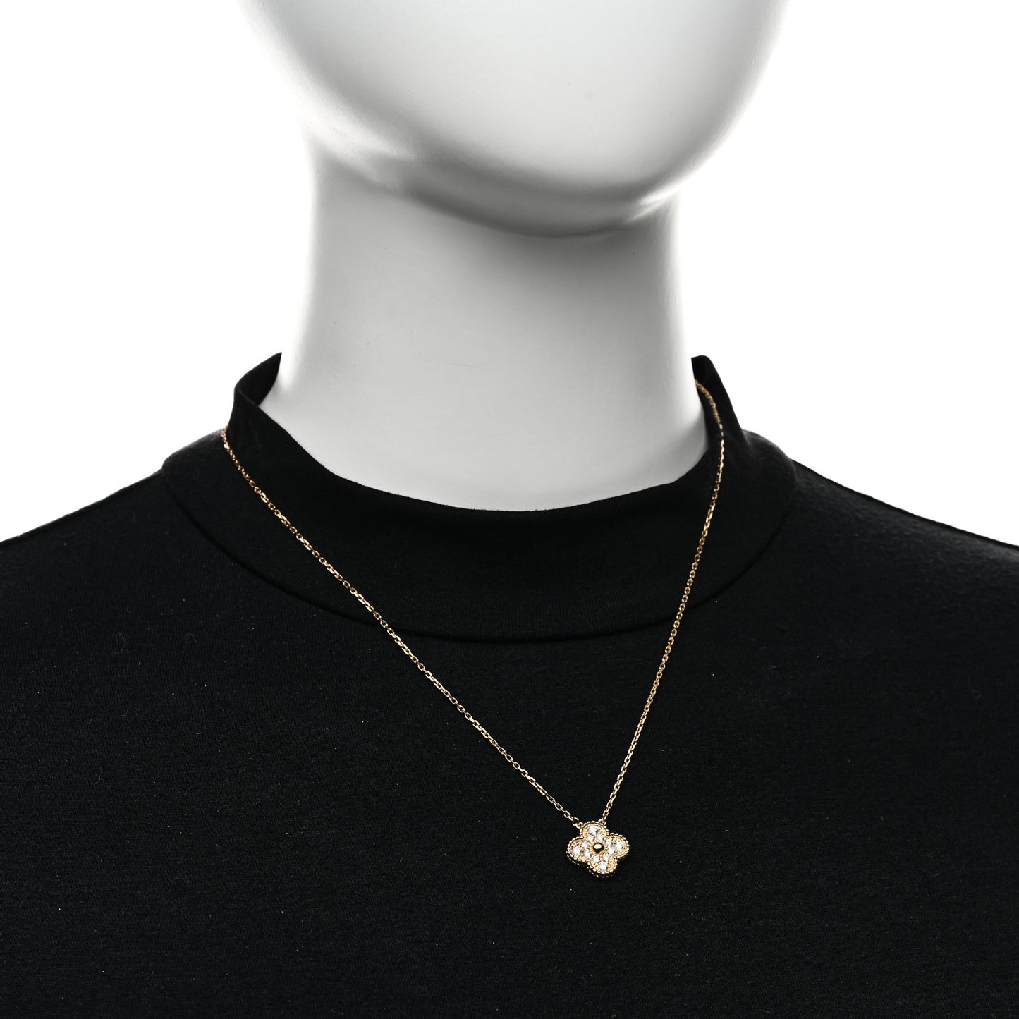 18K Yellow Gold Diamond Vintage Alhambra Pendant Necklace