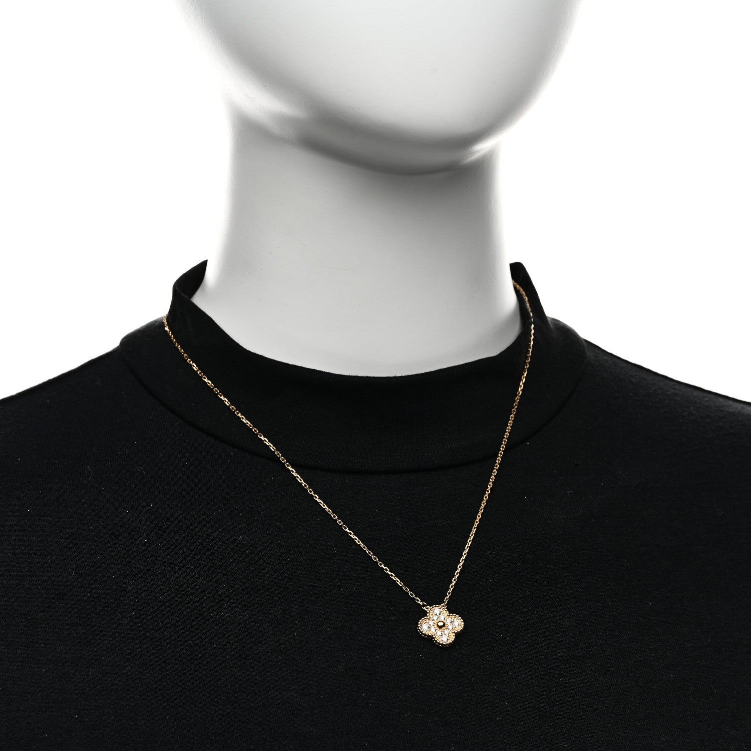 Van Cleef & Arpels 18K Yellow Gold Diamond Vintage Alhambra Pendant Necklace 2 of 6