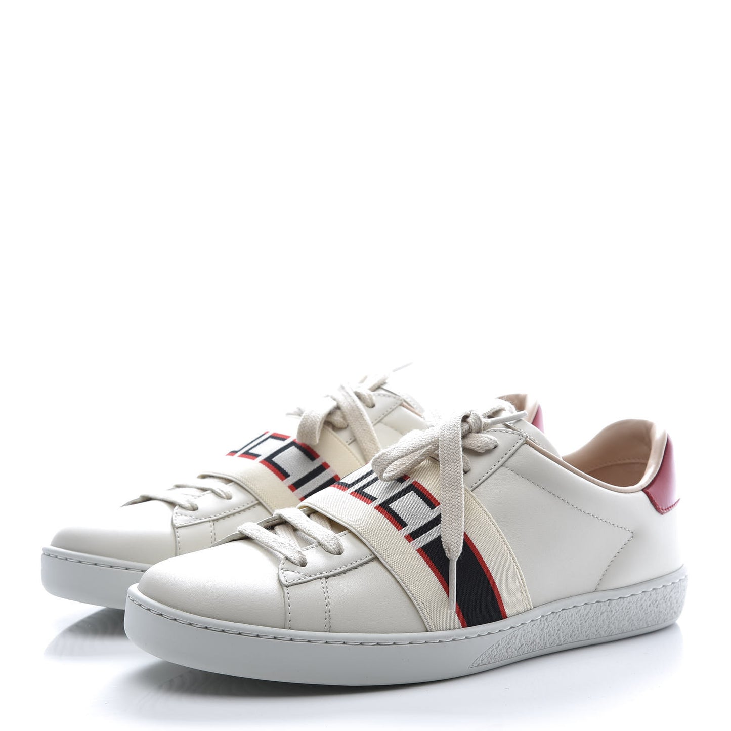 Calfskin Stripe Womens New Ace Sneakers 37 New Mystic White Ecru Red Flame