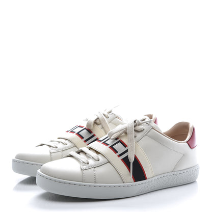 Gucci Calfskin Stripe Womens New Ace Sneakers 37 New Mystic White Ecru Red Flame 3 of 10