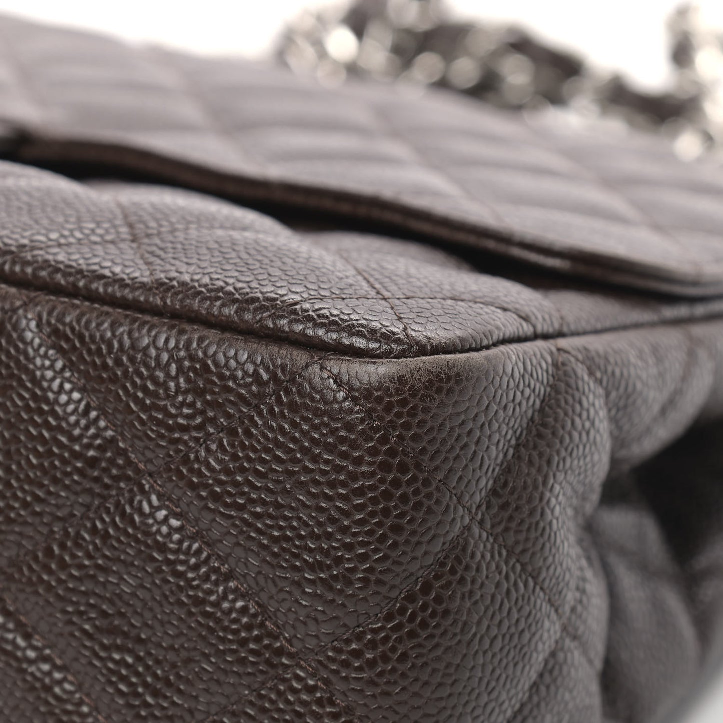 Caviar Quilted Jumbo Single Flap Dark Brown