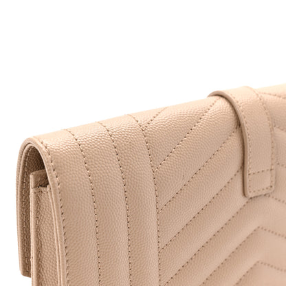 Saint Laurent Grain De Poudre Textured Mixed Matelasse Triquilt Monogram Clutch Dark Beige 8 of 9