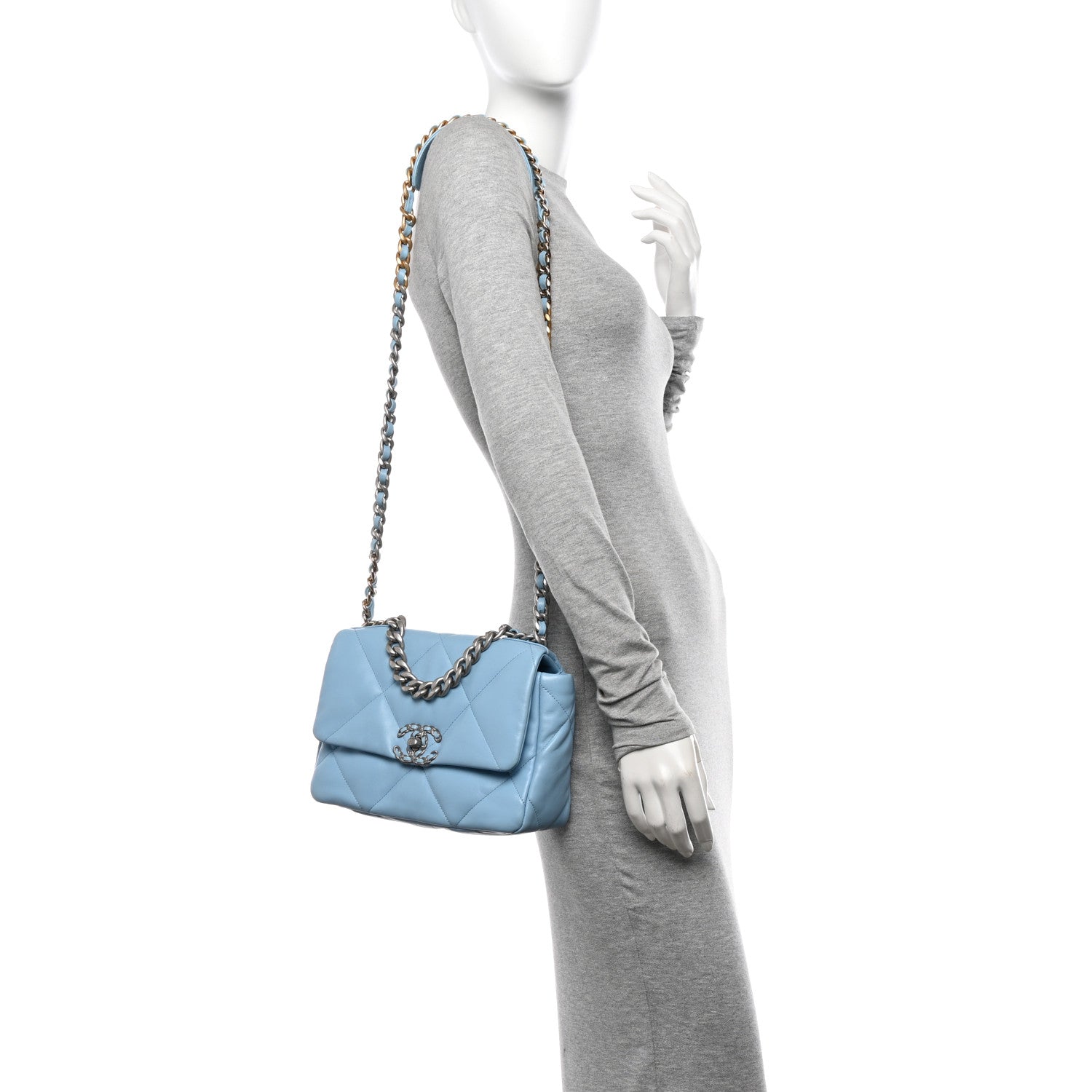 Chanel Lambskin Quilted Medium Chanel 19 Flap Light Blue 2 of 11
