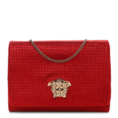 Versace Suede Palazzo Crystal Chain Evening Bag Red 1 of 11