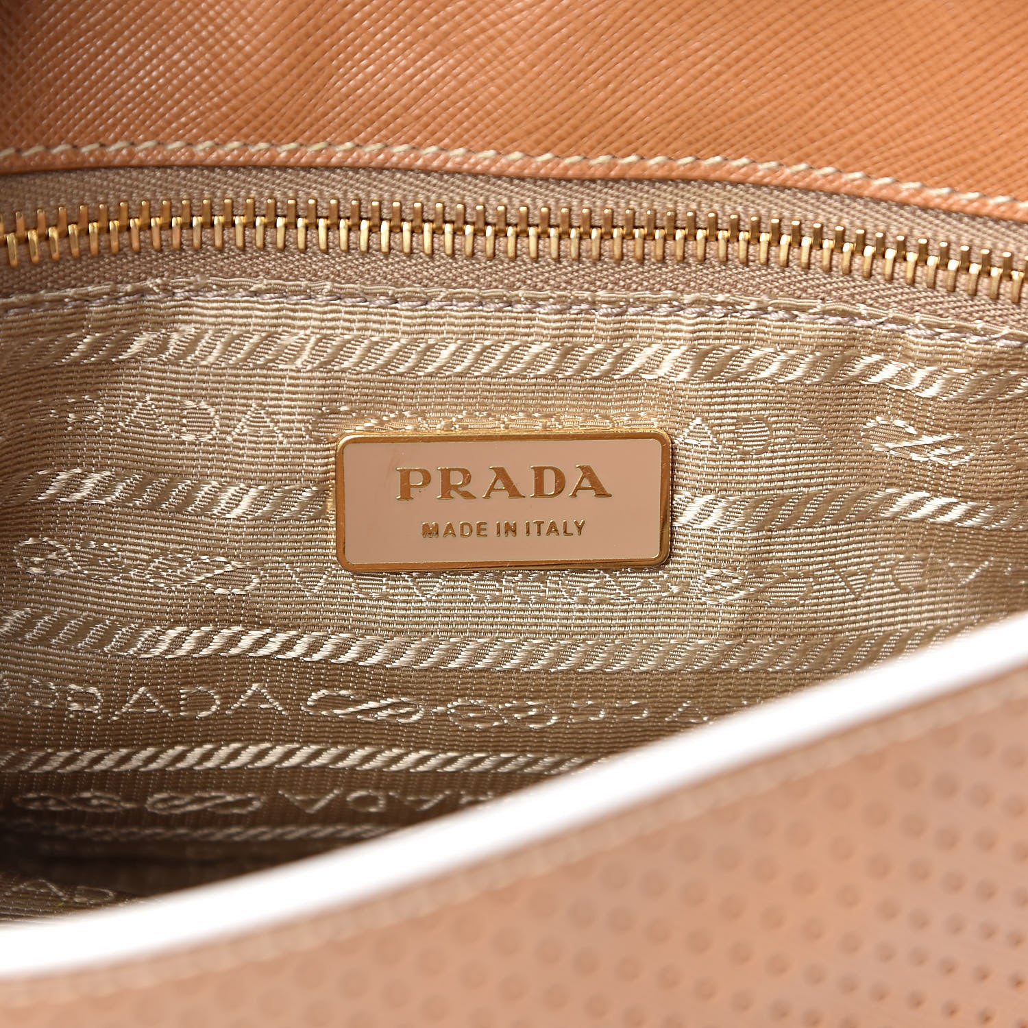 Prada Saffiano Perforated Pushlock Flap Bag Cuoio 6 of 9