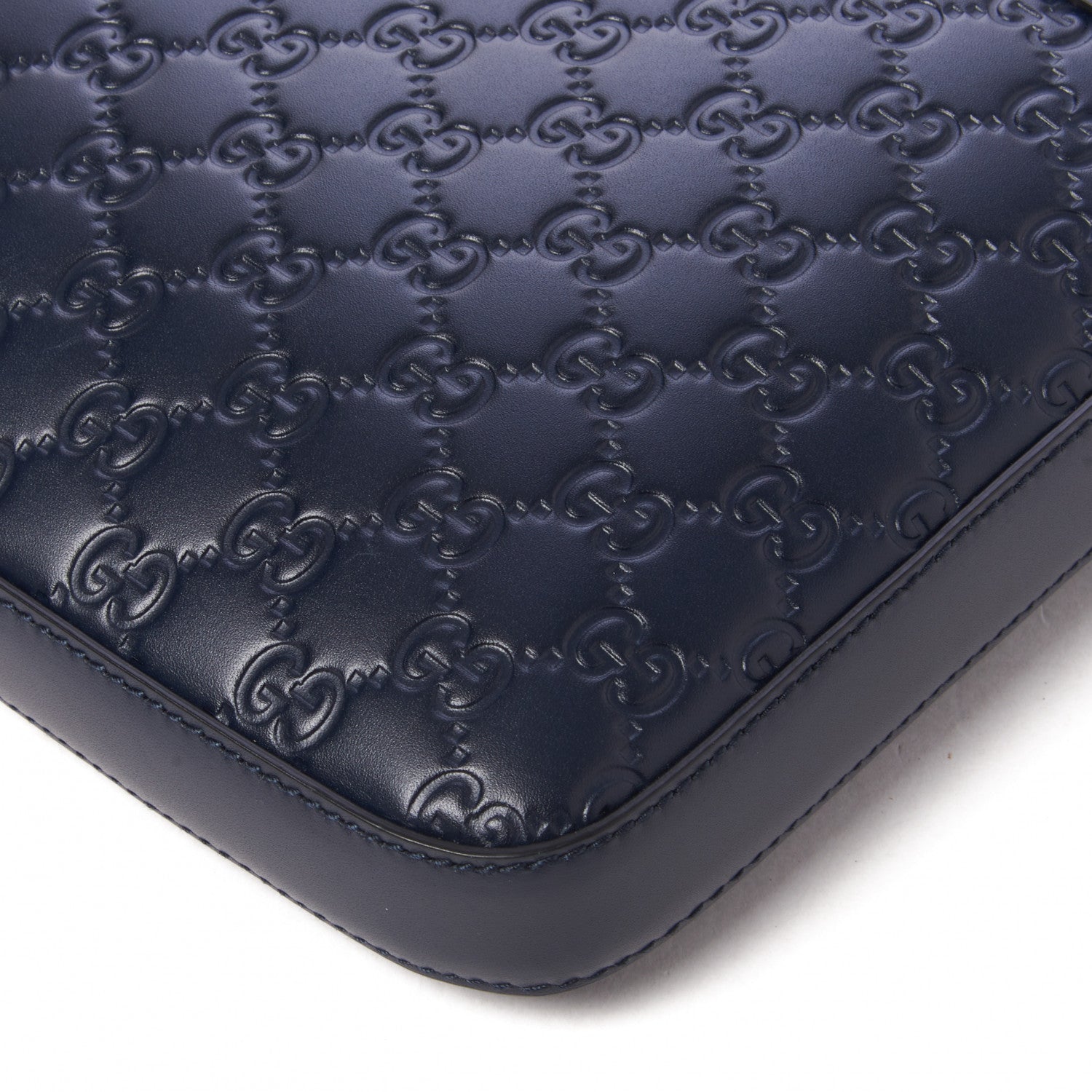 Gucci Guccissima Signature Medium Flat Messenger Bag Blue 4 of 9