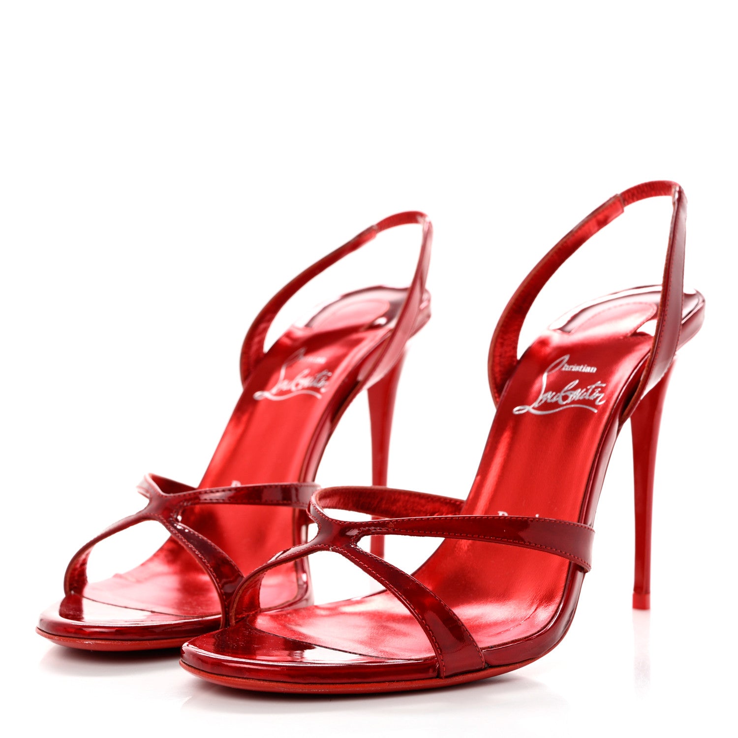 Christian Louboutin Metallic Patent Psychic Emilie 100 Slingback Sandals 38.5 Loubi 3 of 8