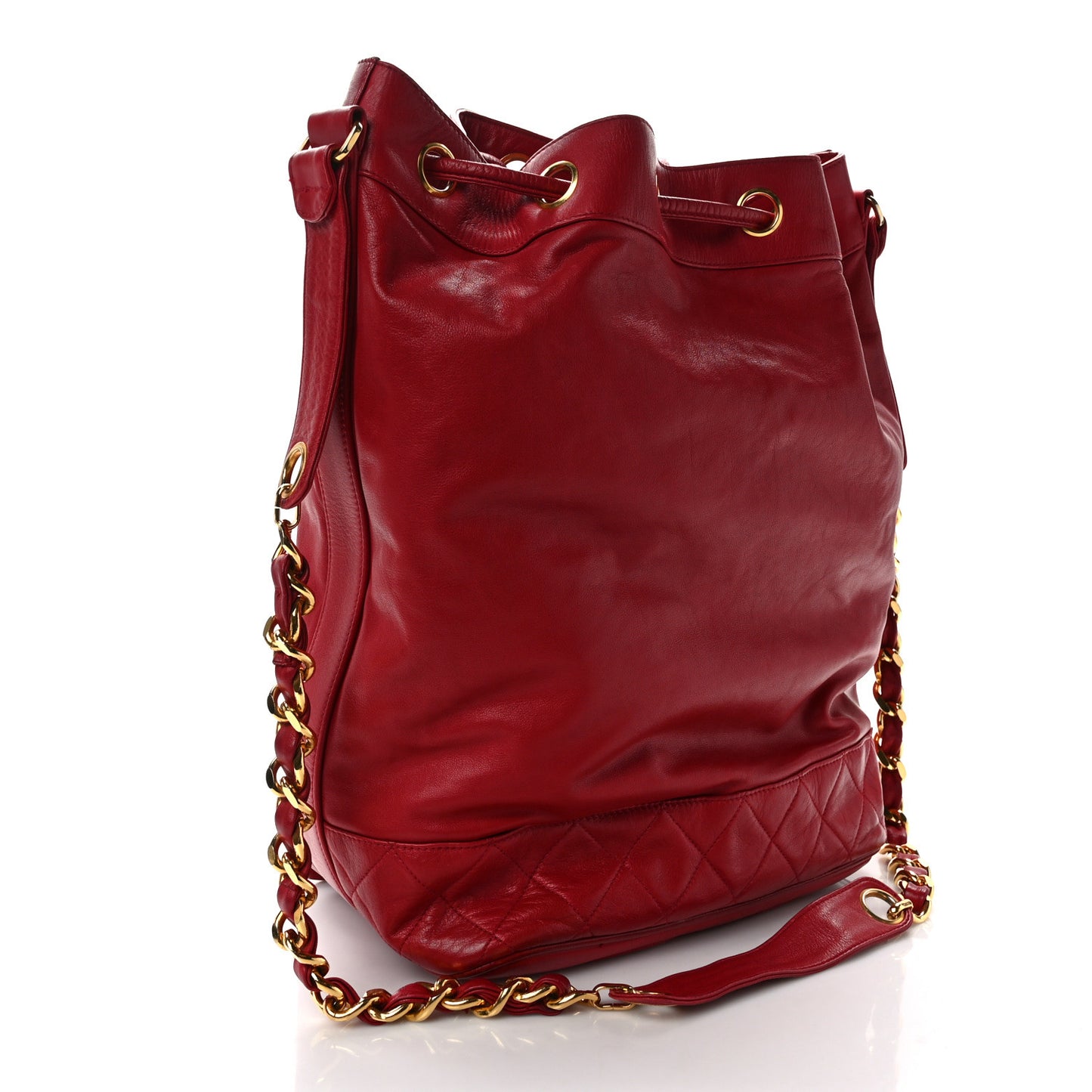 Lambskin CC Drawstring Shoulder Bag Red