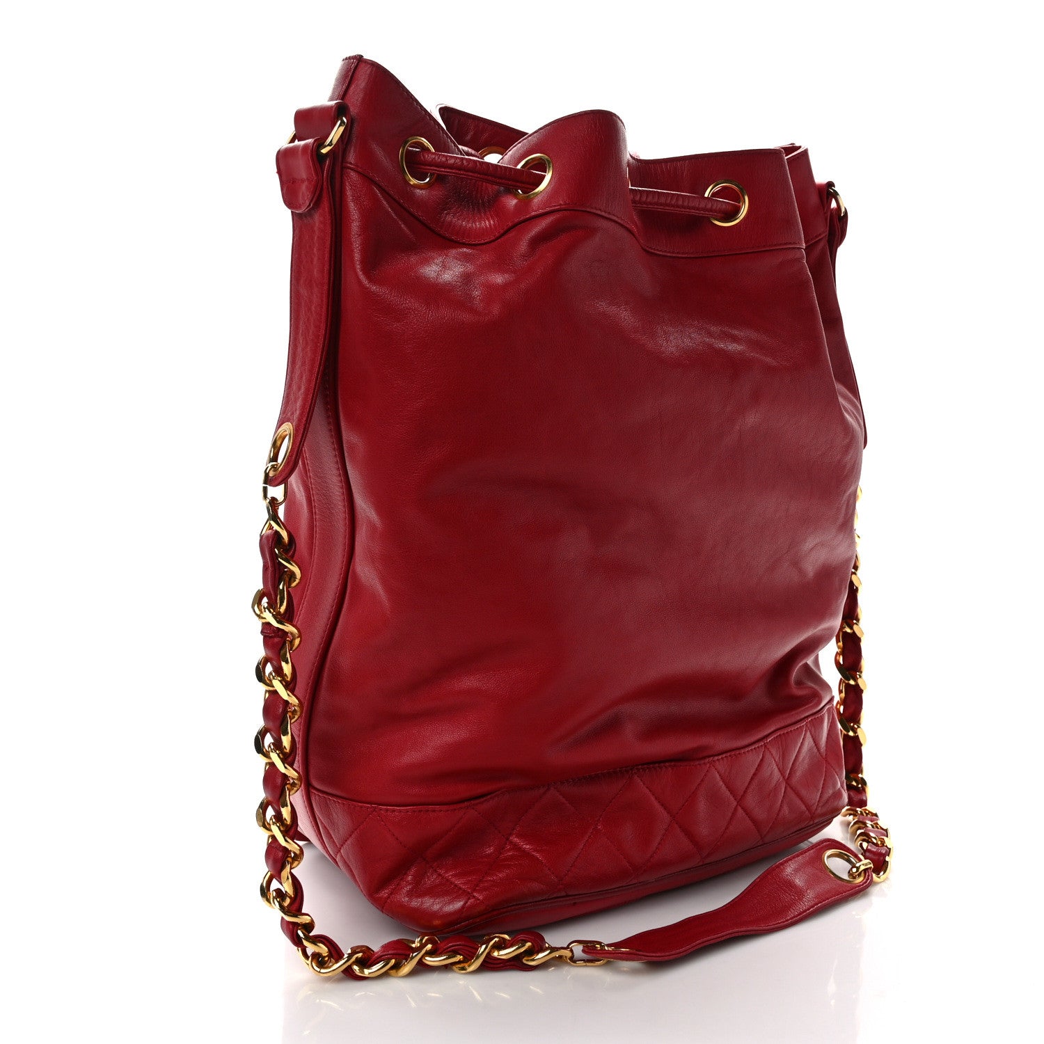 Chanel Lambskin CC Drawstring Shoulder Bag Red 4 of 13