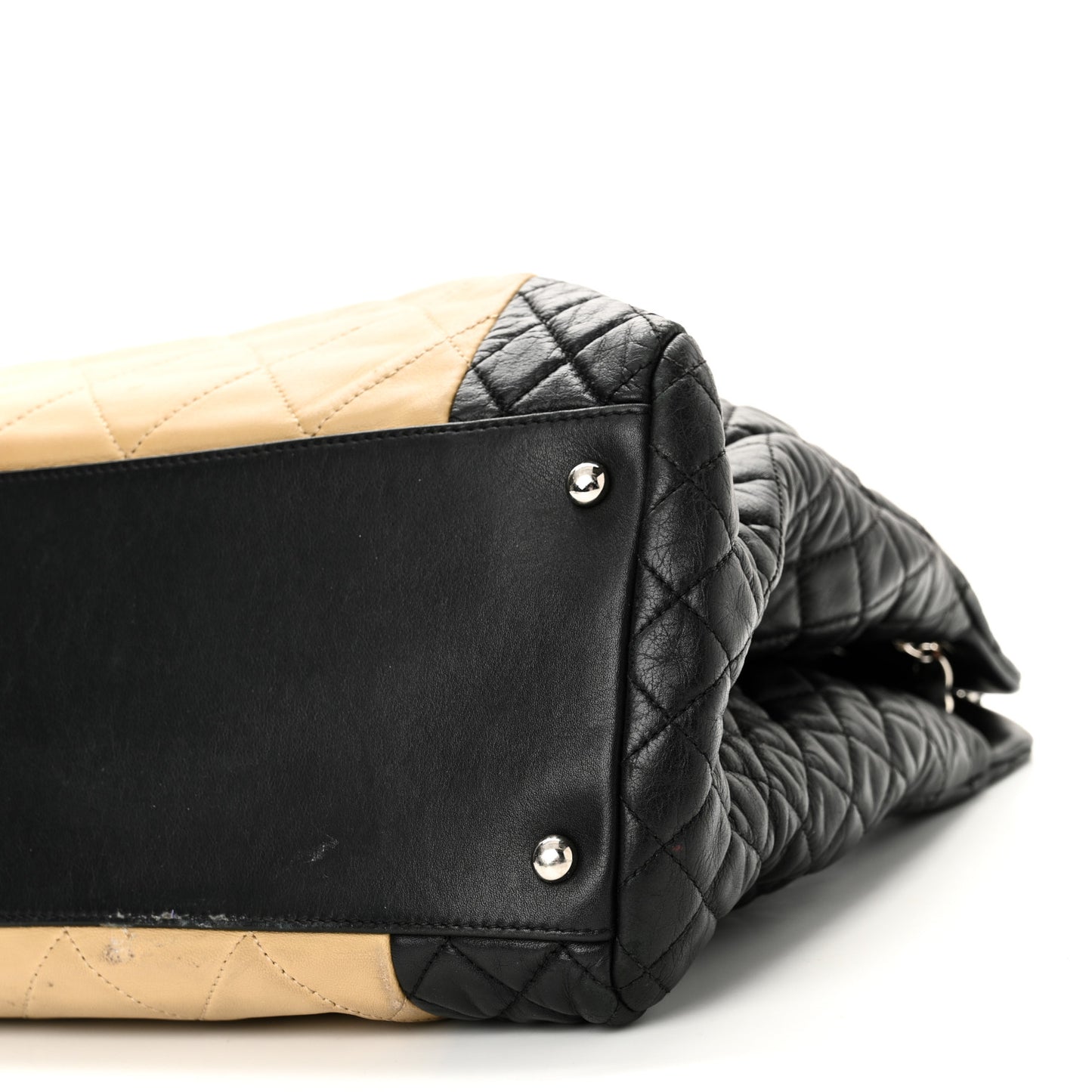 Lambskin Quilted Large CC Shopping Tote Black Rose Clair