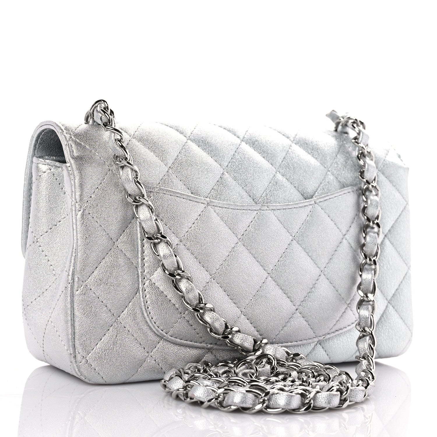 Chanel Metallic Lambskin Quilted Mini Rectangular Flap Silver 3 of 9
