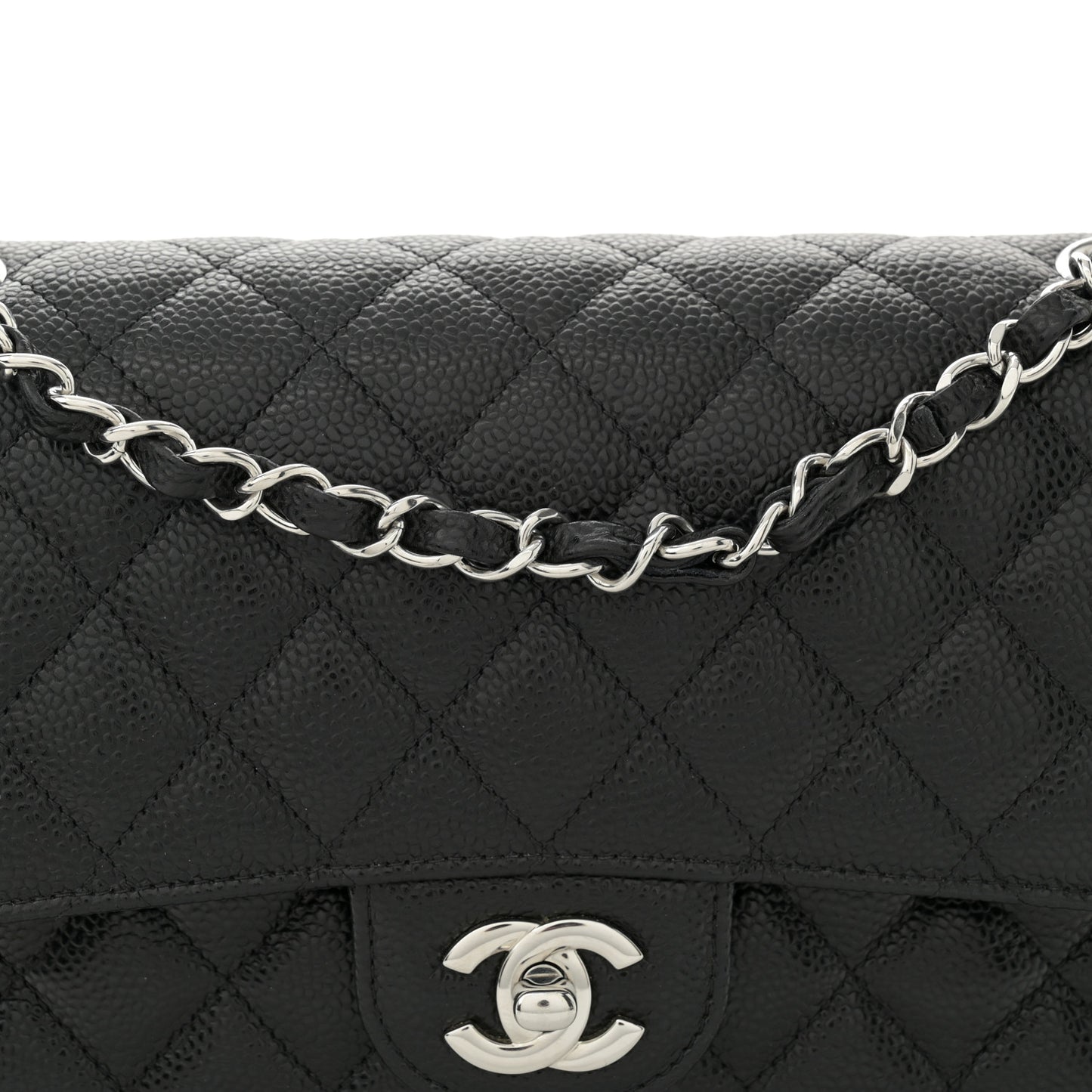 Caviar Quilted Medium Double Flap Black