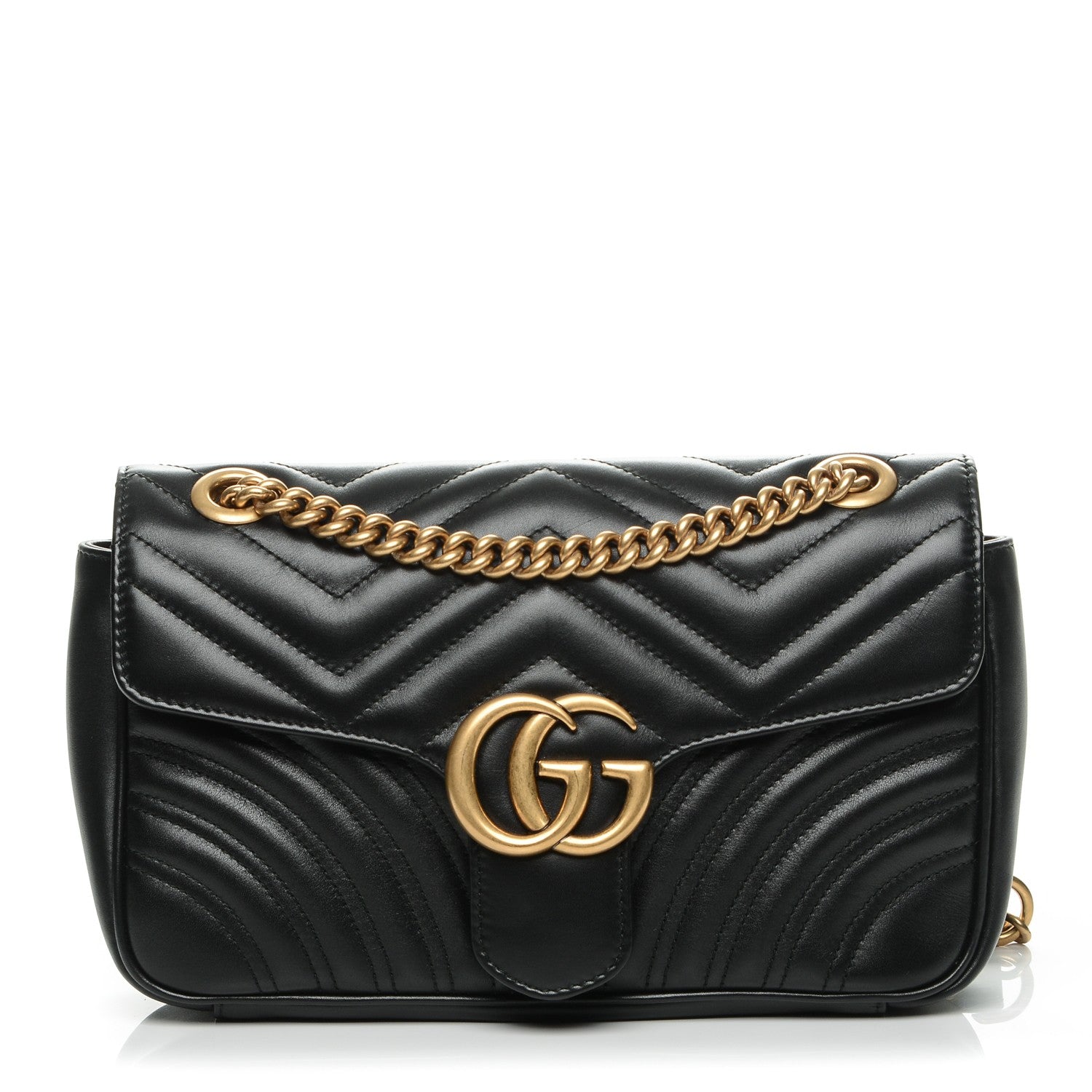 Gucci Calfskin Matelasse Small GG Marmont Shoulder Bag Black 1 of 7
