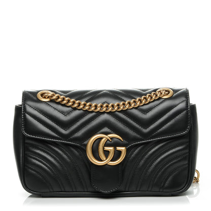 Gucci Calfskin Matelasse Small GG Marmont Shoulder Bag Black 1 of 7