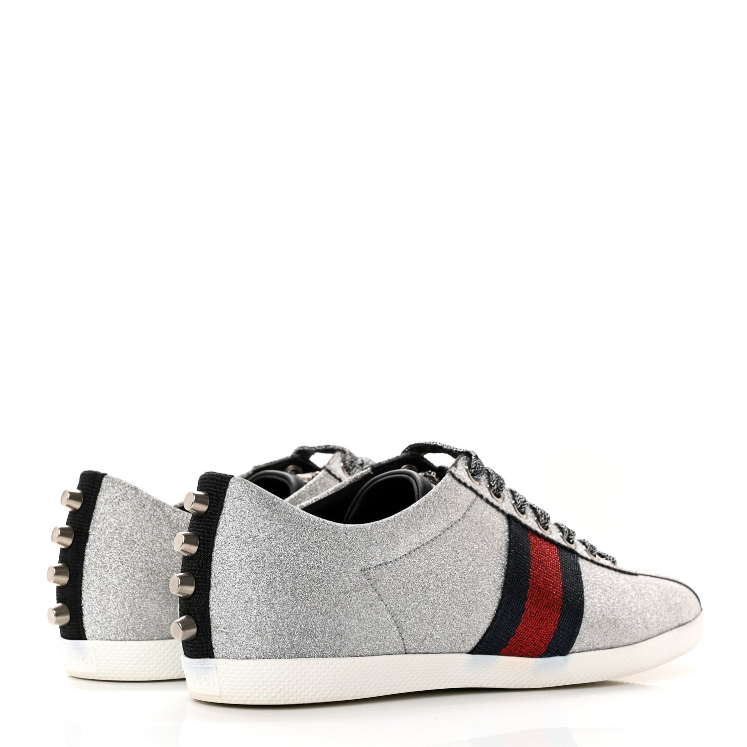 Gucci Glitter Fabric Studded Web Mens Sneakers 6 Silver 4 of 9