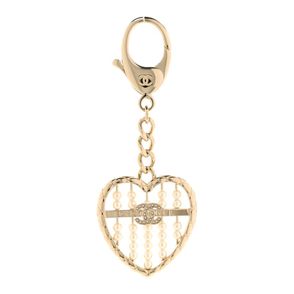 Chanel Crystal Pearl Heart Keychain Gold 1 of 3