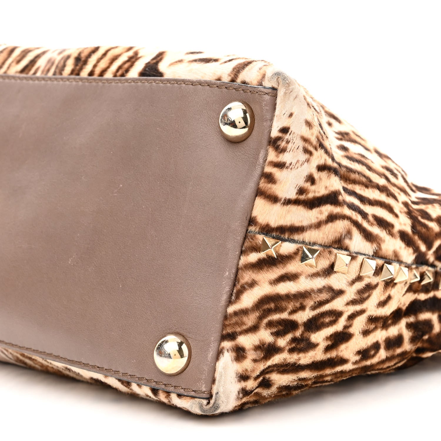 Valentino Garavani Calf Hair Cavallino Animal Rockstud Dome Satchel Leopard 10 of 19