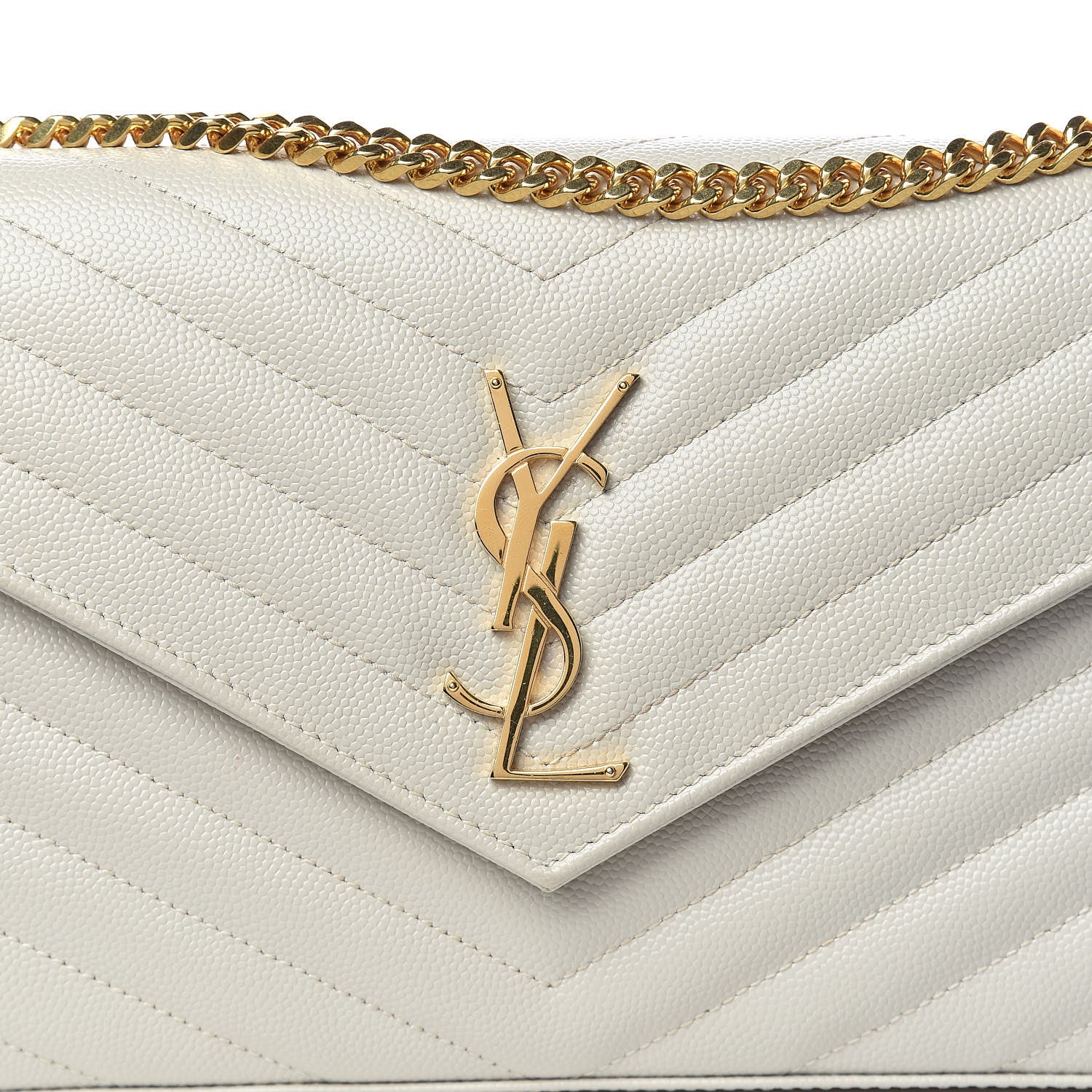 Saint Laurent Grain De Poudre Matelasse Chevron Monogram Chain Wallet Crema Soft 10 of 11
