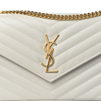 Saint Laurent Grain De Poudre Matelasse Chevron Monogram Chain Wallet Crema Soft 10 of 11