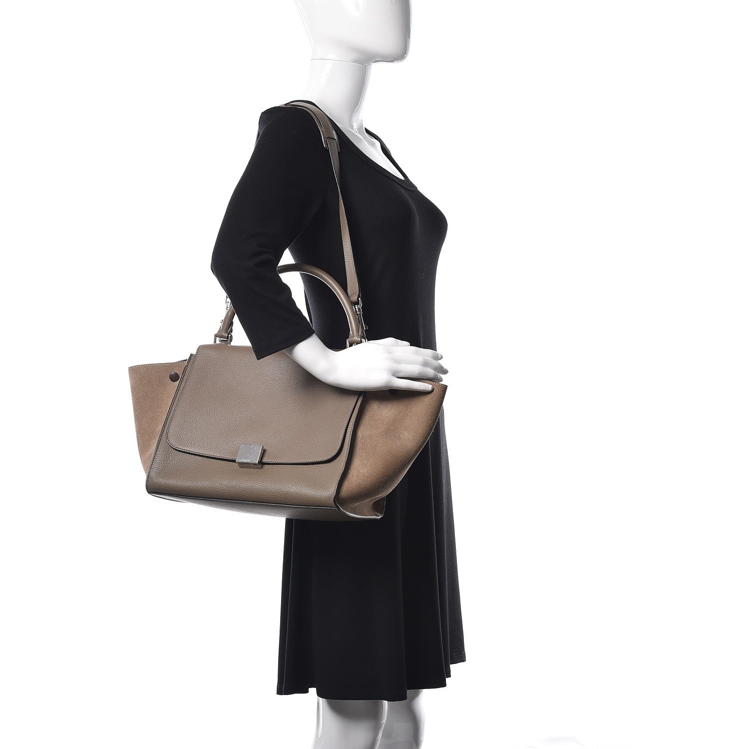 Celine Drummed Calfskin Suede Medium Trapeze Taupe 2 of 16