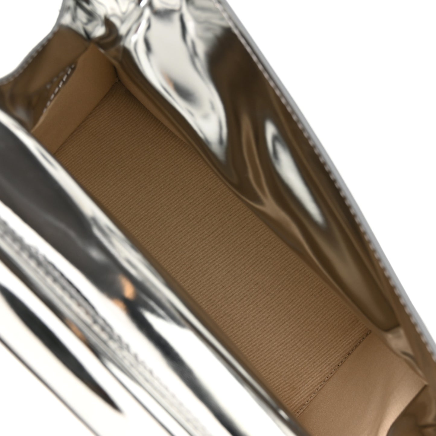 Metallic Patent Calfskin La Pochette Rond Carre Silver
