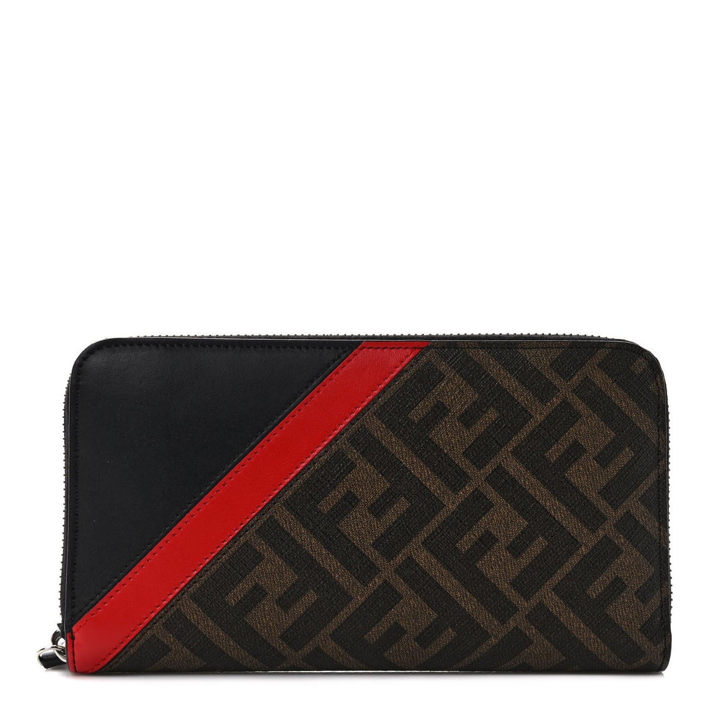 Glazed Fabric Vitello Liberty FF 1974 Diagonal Zip Around Wallet Tobacco Rosso Black