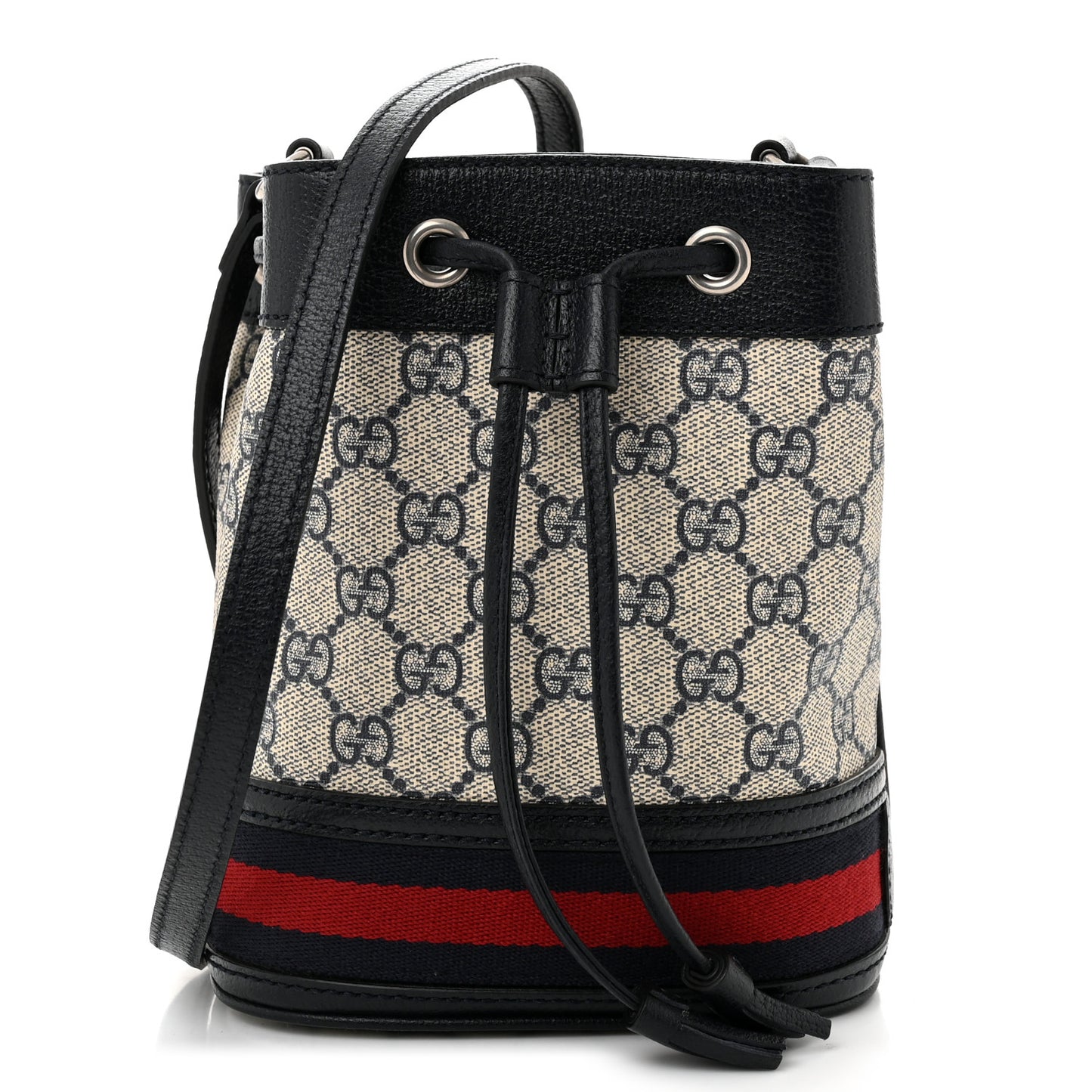 GG Supreme Monogram Web Mini Ophidia Bucket Bag Beige Blue