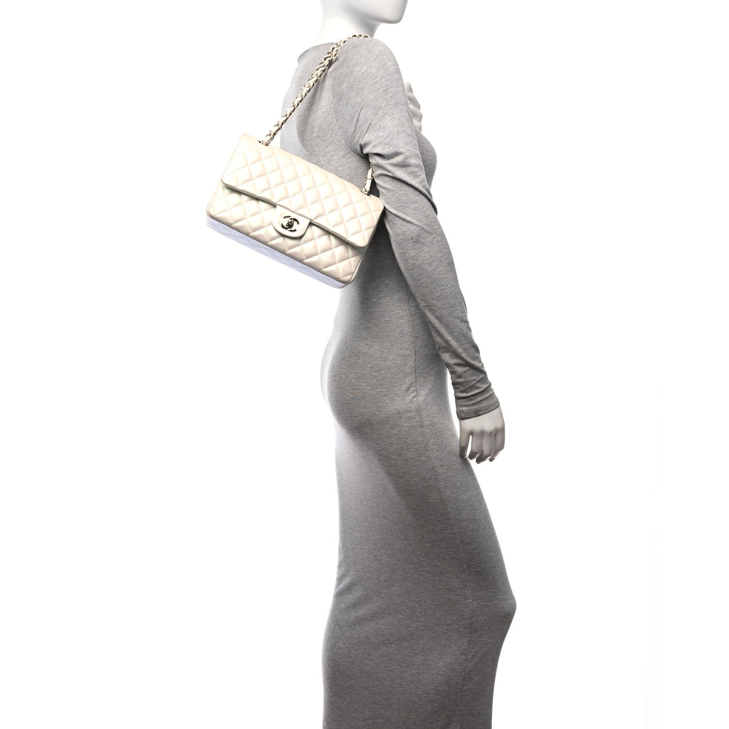 Chanel Iridescent Lambskin Quilted Medium Double Flap Ivory 2 of 11