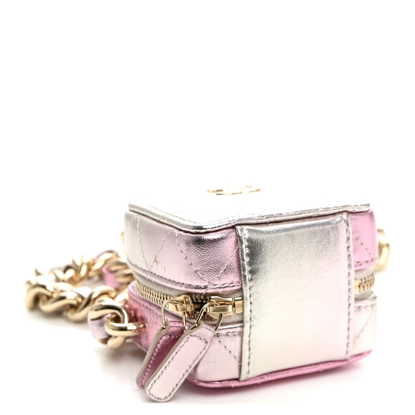 Gradient Metallic Lambskin Quilted Coco Punk Cube Clutch With Chain Silver Pink