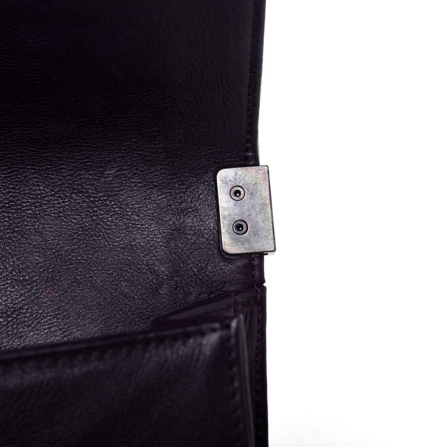 Calfskin Crystal Embossed Small Boy Flap Plum