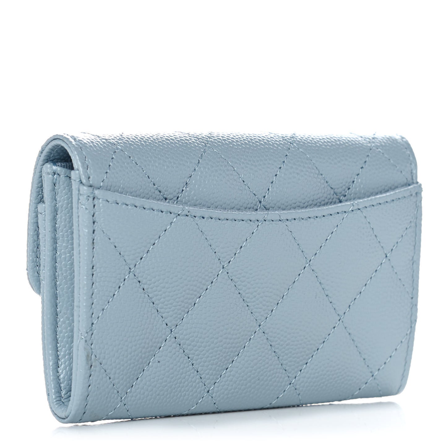 Caviar Quilted Flap Card Holder Wallet Light Blue