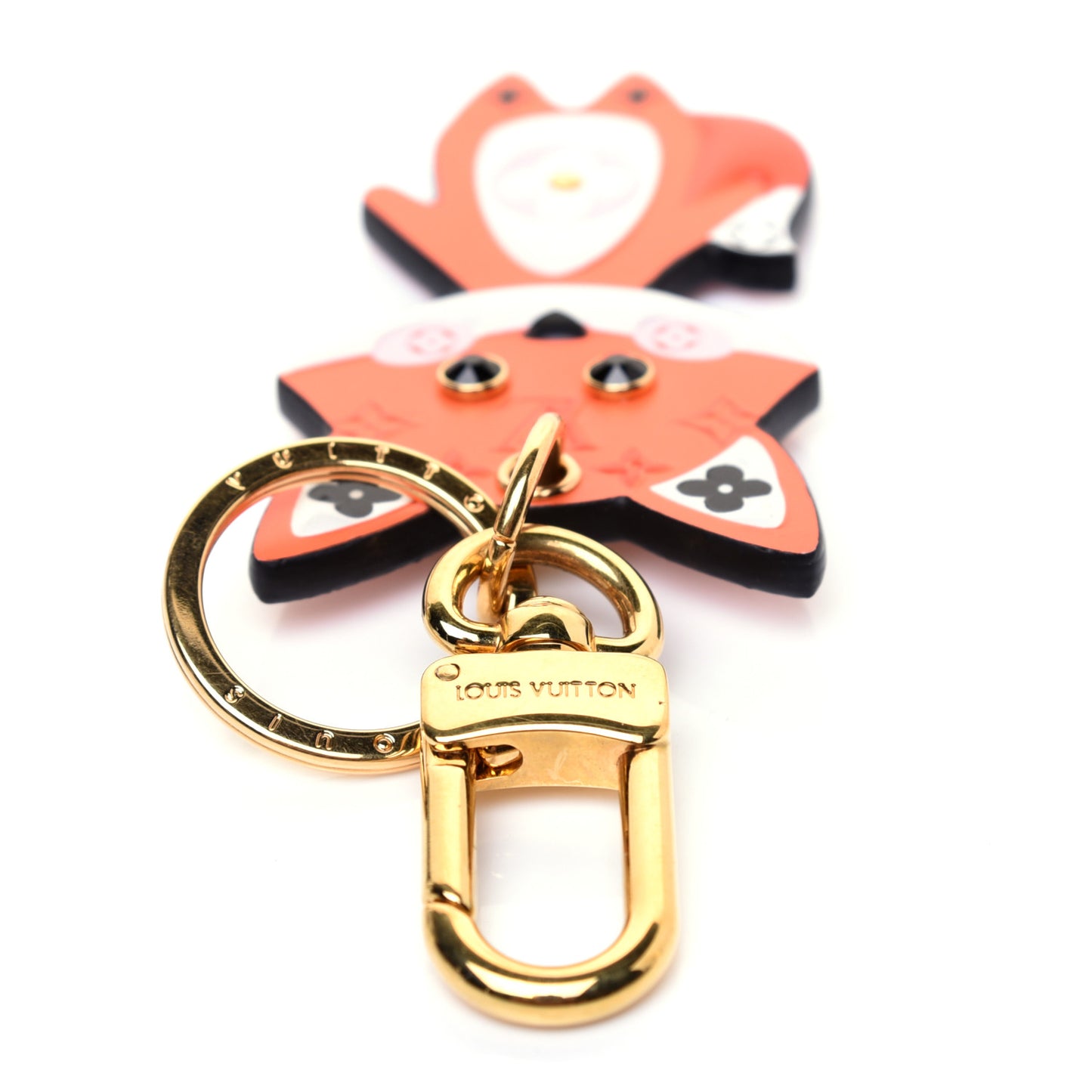Calfskin Monogram Cute Fox Charm Key Holder Rose Ballerine