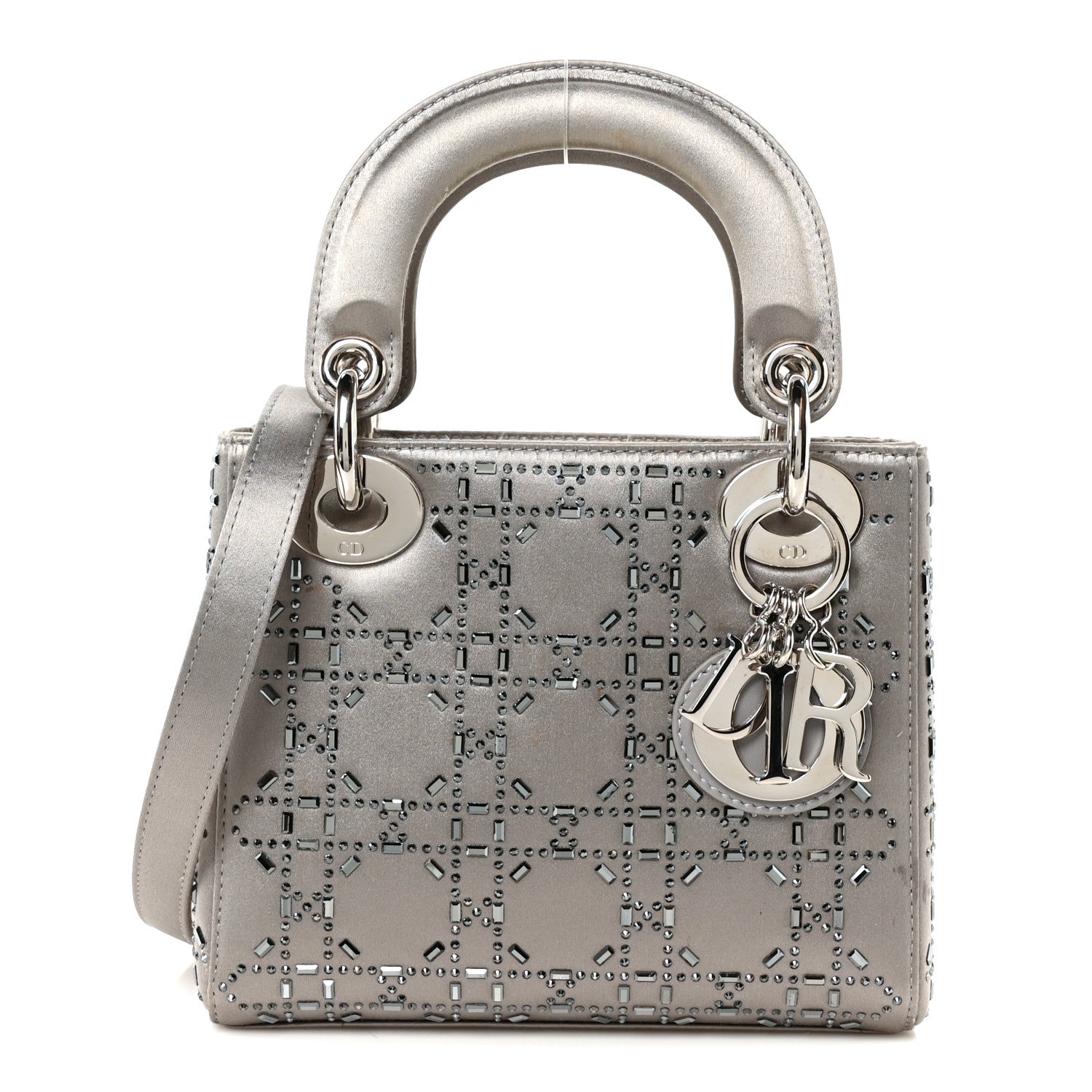 Christian Dior Satin Crystal Cannage Mini Lady Dior Gray 1 of 11