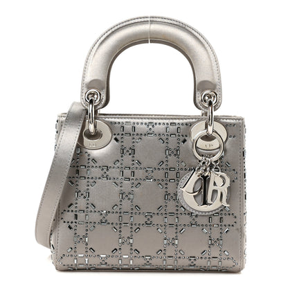 Christian Dior Satin Crystal Cannage Mini Lady Dior Gray 1 of 11