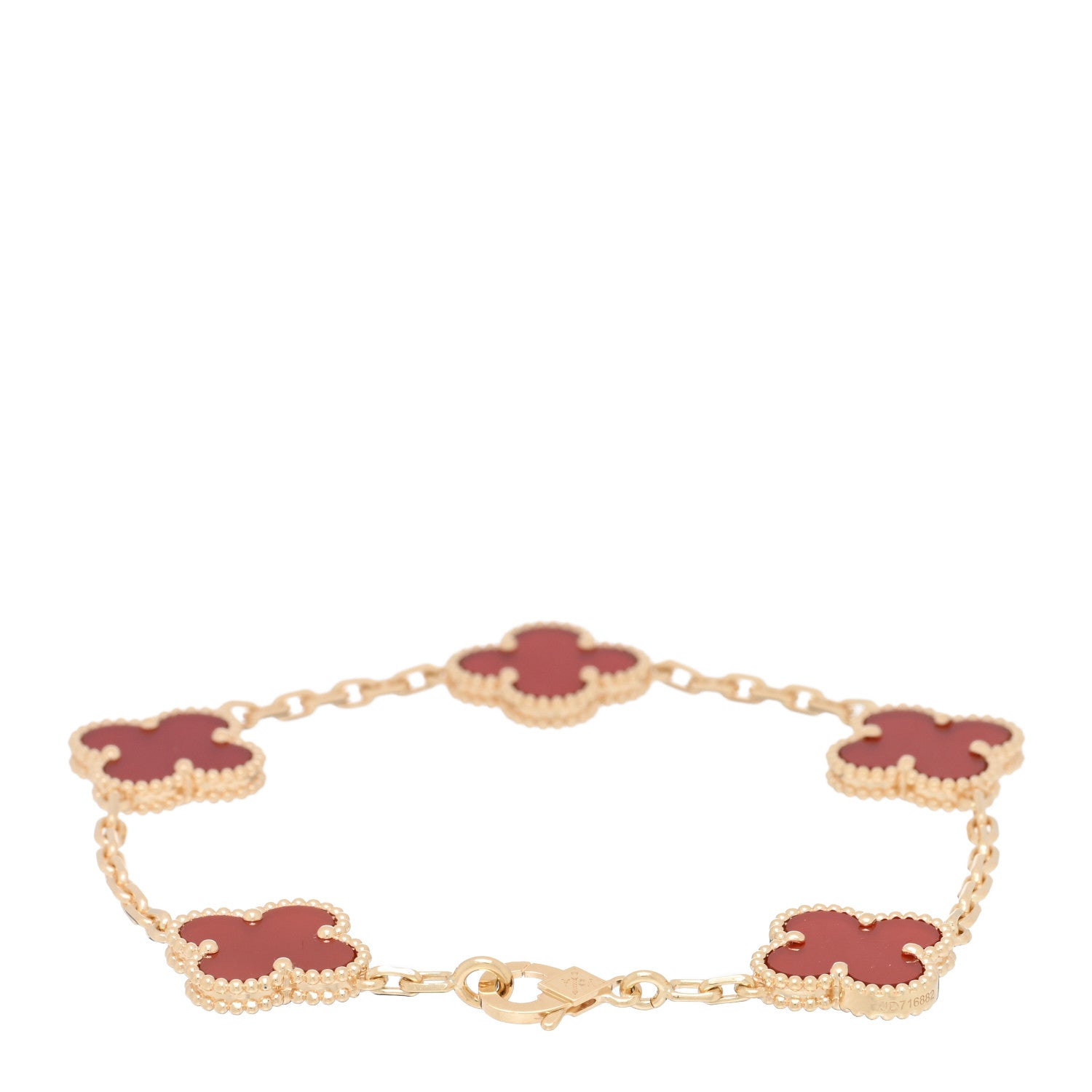 Van Cleef & Arpels 18K Yellow Gold Carnelian 5 Motifs Vintage Alhambra Bracelet 2 of 4
