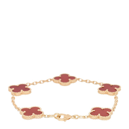 Van Cleef & Arpels 18K Yellow Gold Carnelian 5 Motifs Vintage Alhambra Bracelet 2 of 4