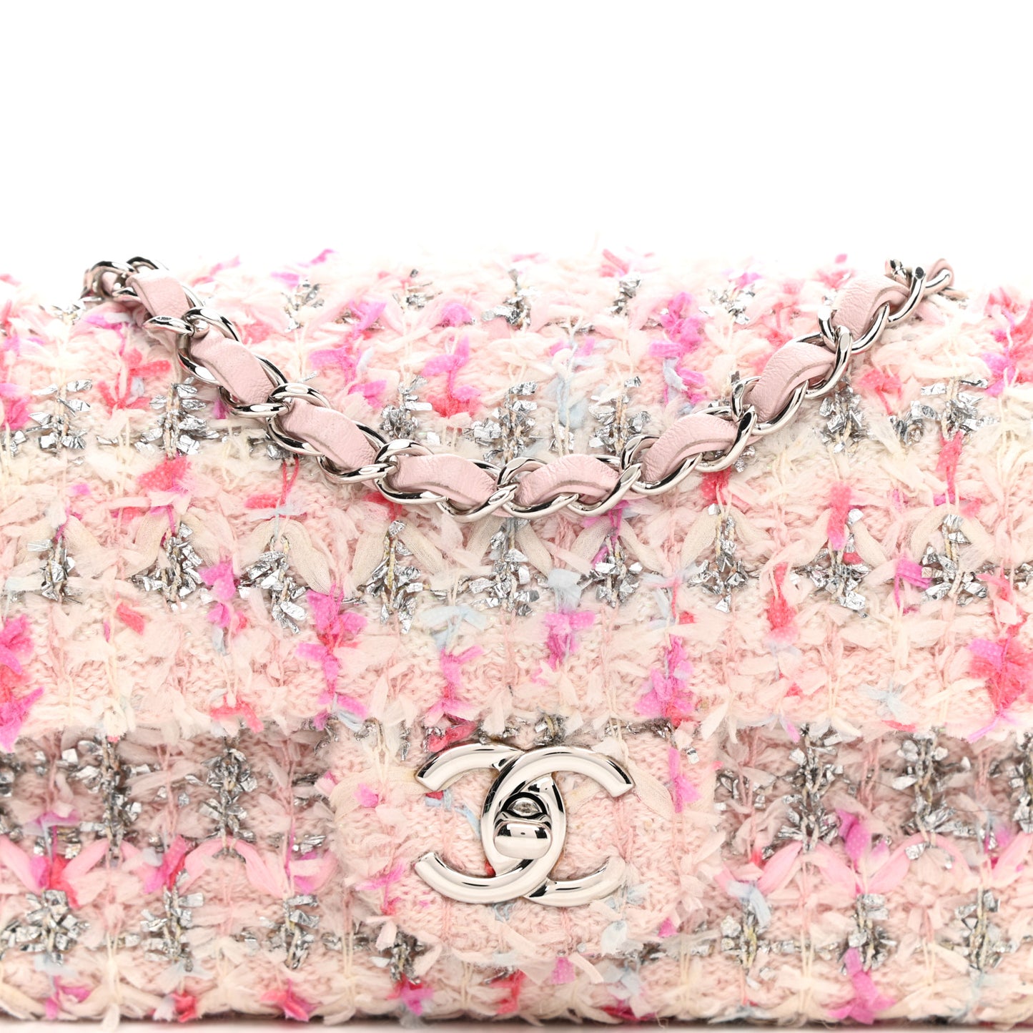 Tweed Quilted Mini Rectangular Flap Light Pink Silver Blue