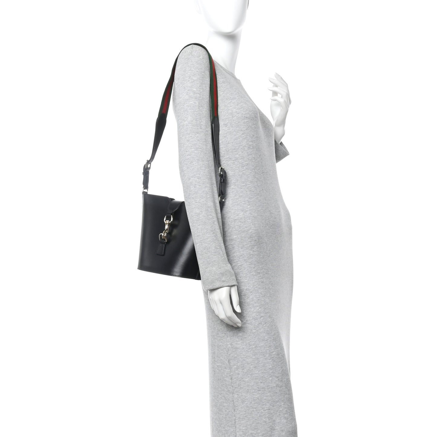 Tritone Calfskin Web Mini Ophidia Bucket Bag Black