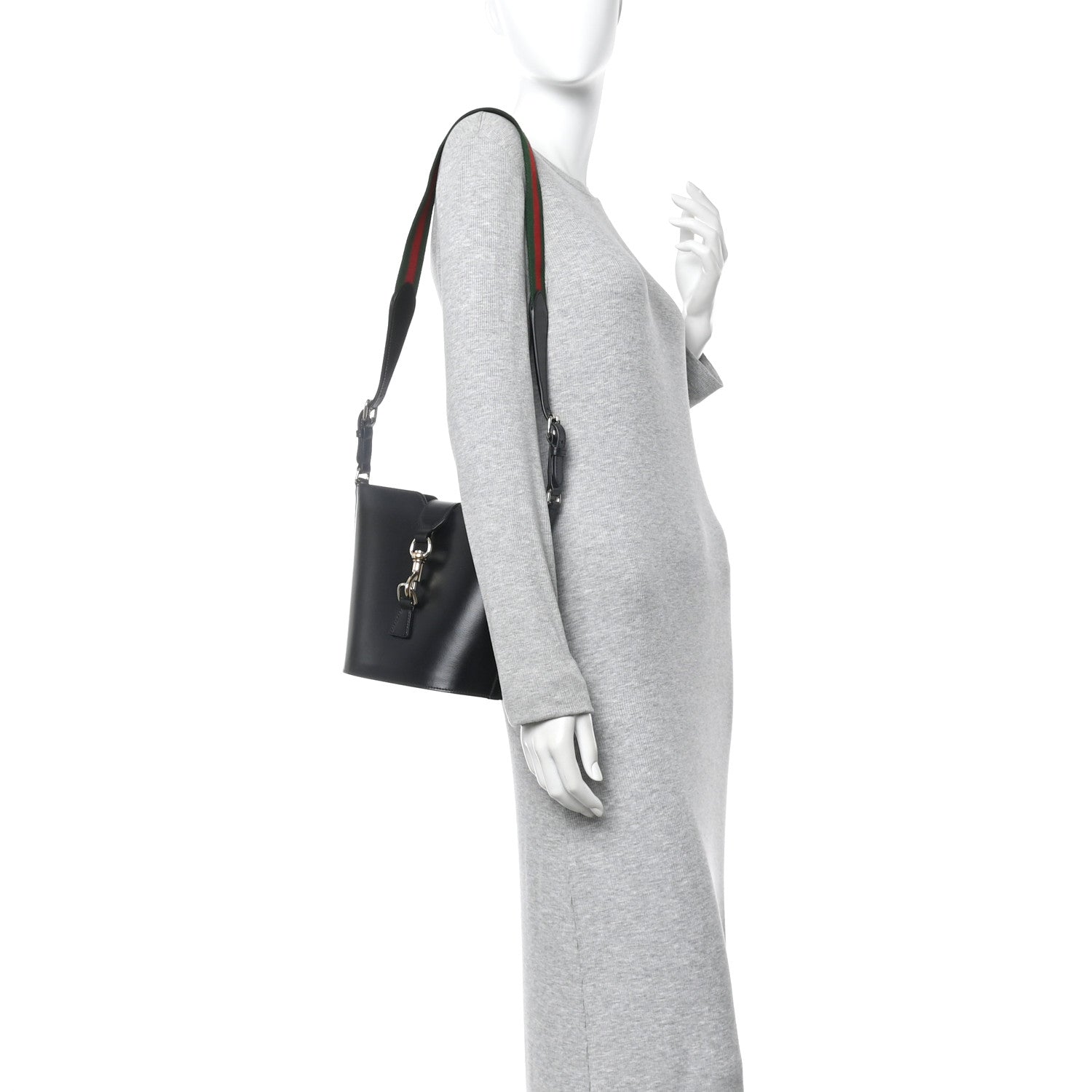 Gucci Tritone Calfskin Web Mini Ophidia Bucket Bag Black 2 of 10