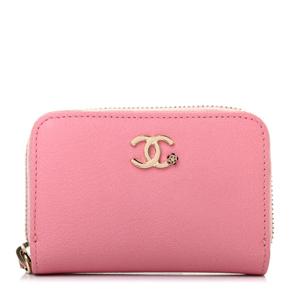 Chanel Goatskin Camellia Zip Coin Purse Pink 1 of 6