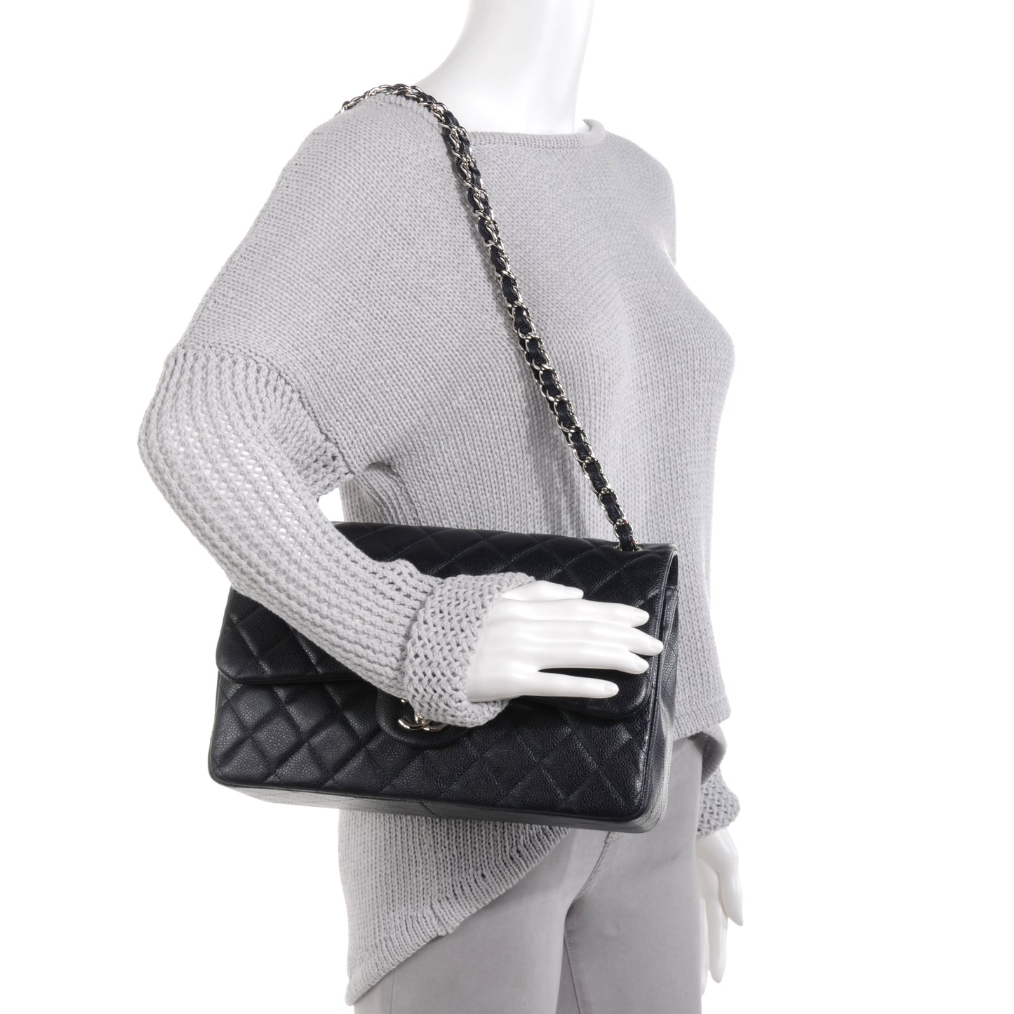 Caviar Jumbo Double Flap Navy Blue