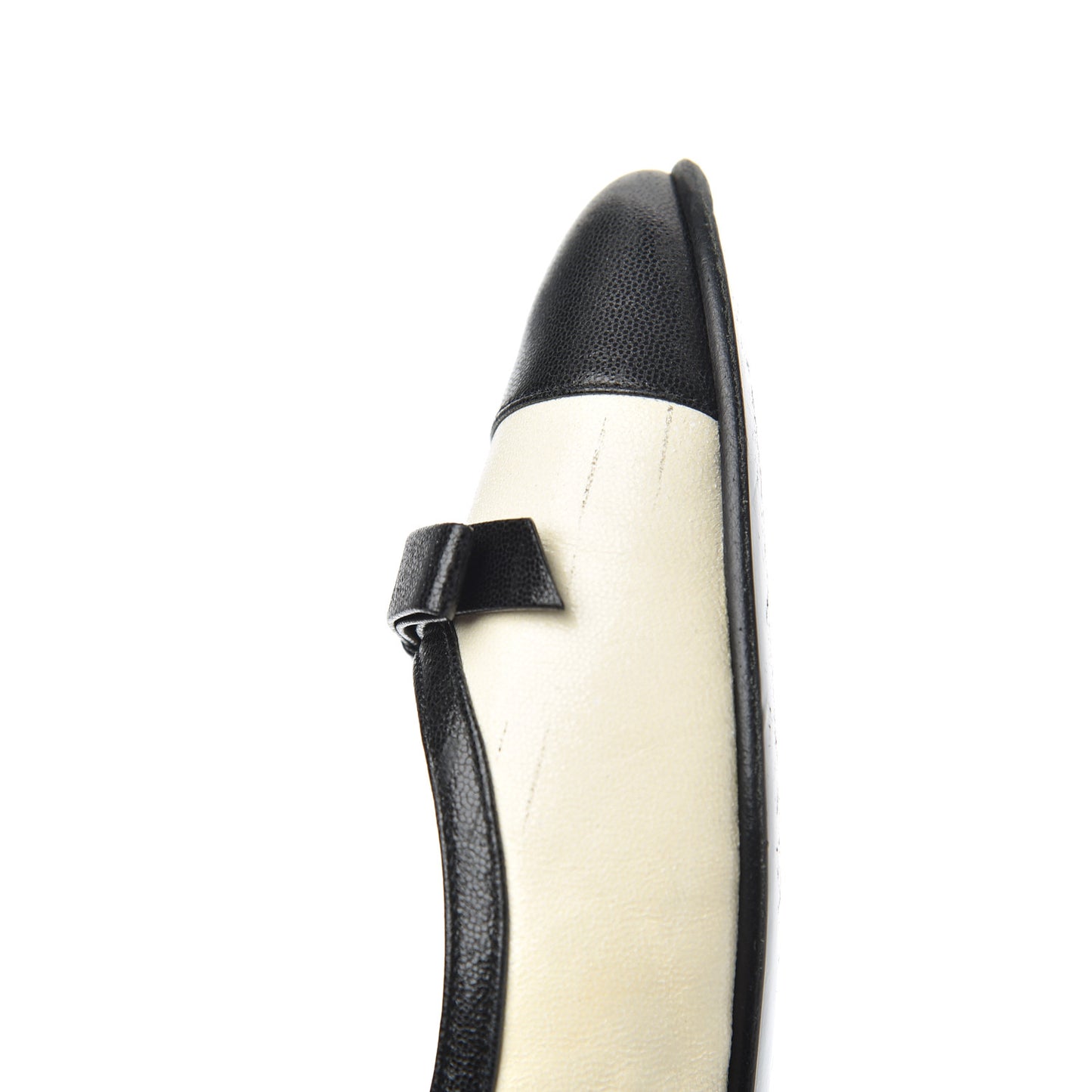 Goatskin Cap Toe Bow CC Ballerina Flats 36.5 Ivory Black