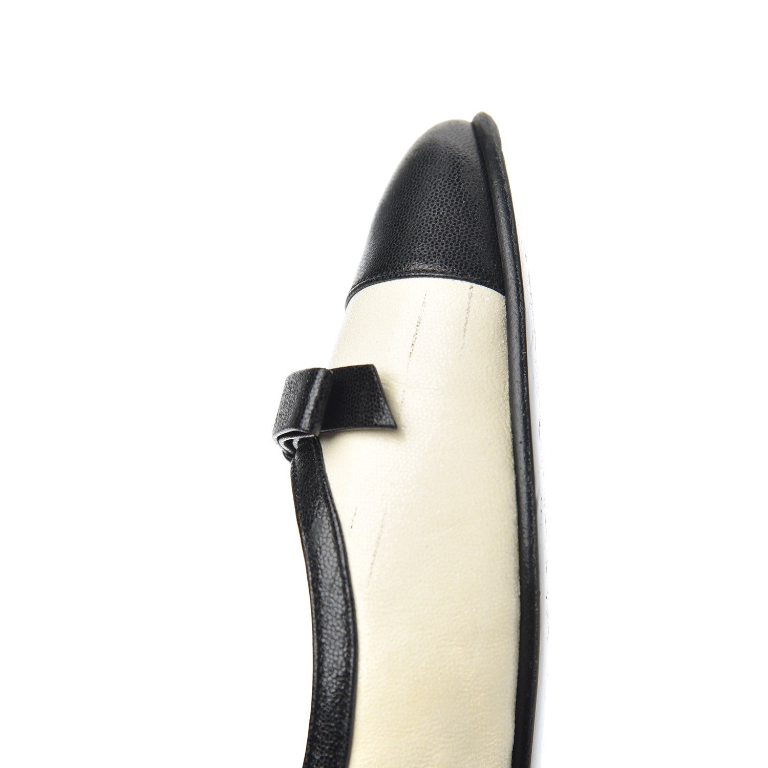 Chanel Goatskin Cap Toe Bow CC Ballerina Flats 36.5 Ivory Black 18 of 24