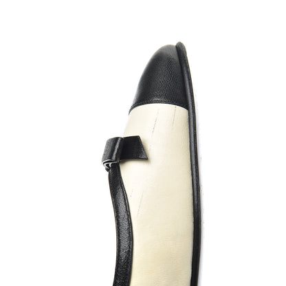 Chanel Goatskin Cap Toe Bow CC Ballerina Flats 36.5 Ivory Black 18 of 24