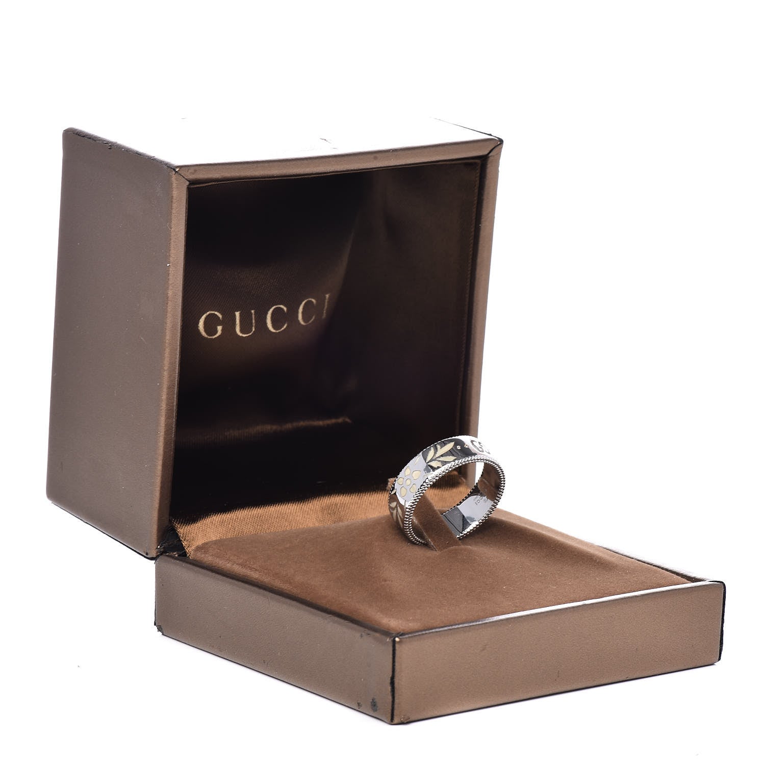 Gucci 18K White Gold Enamel Icon Blooms Ring 54 7 5 of 5
